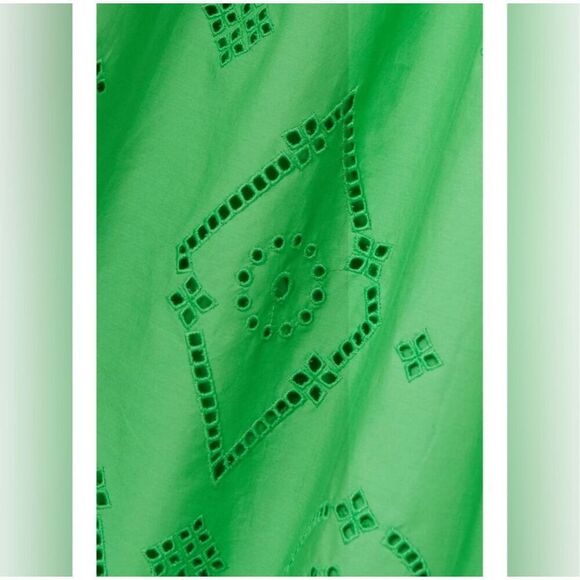 Ganni Broderie Anglaise Cotton Midi Dress in Kelly Green F7208 Women’s 38 / 8 US - Picture 4 of 16